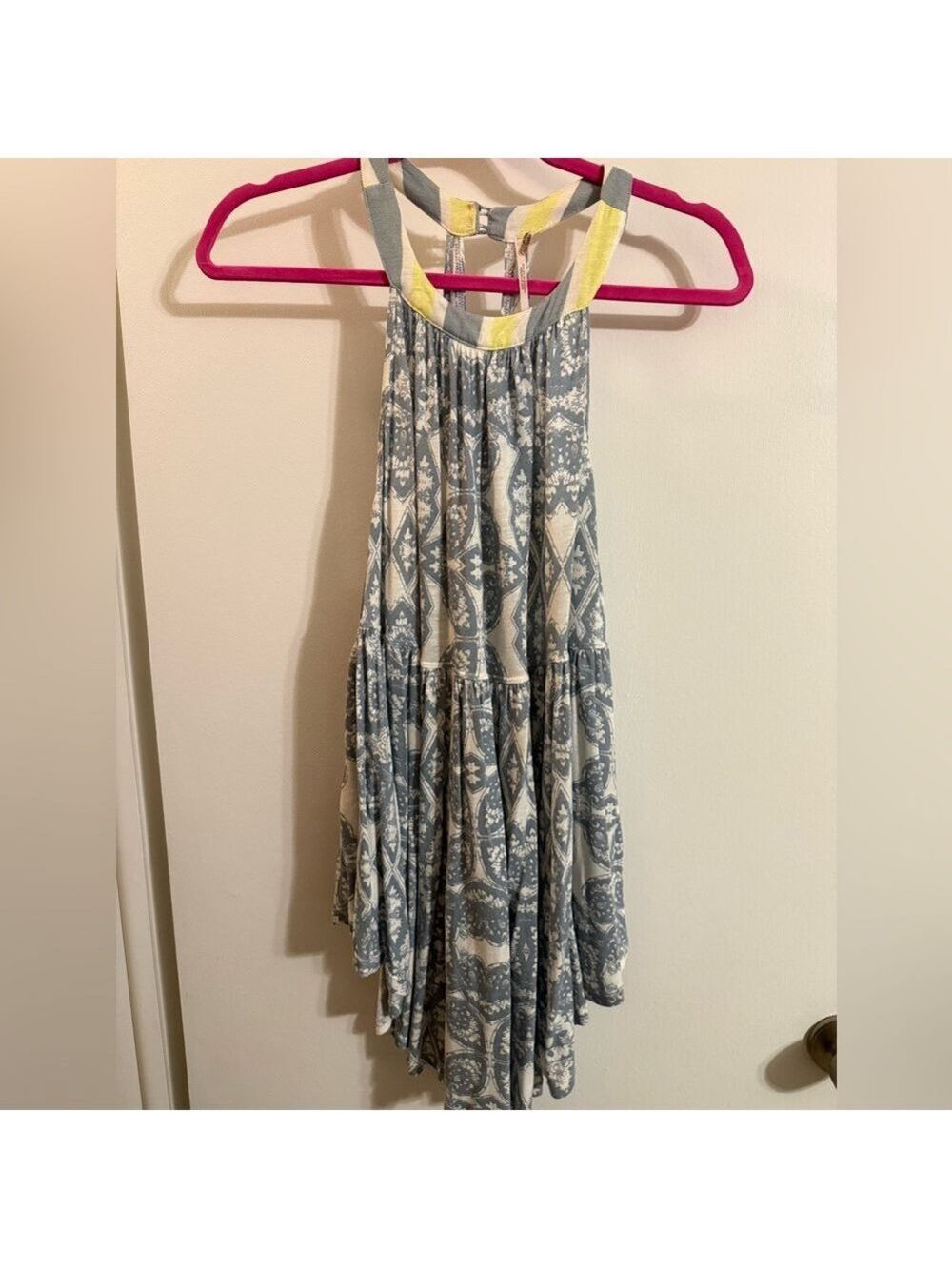 Free People Gray Blue and White Patterned Halter Tank